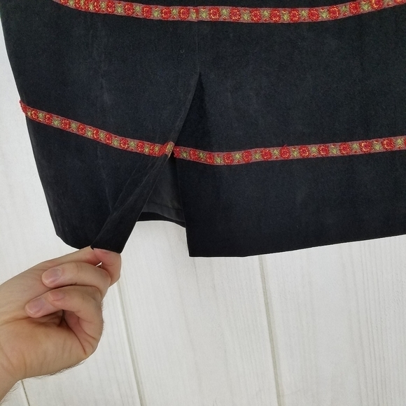 90's Y2K Vintage Silk Club Black Striped Floral Beaded Skirt Petite - Picture 6 of 8